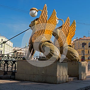 Griffon sculpture of Bank bridge in Saint Petersburg, Russia.