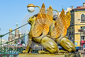 Griffons on the Bank bridge, St. Petersburg, Russia