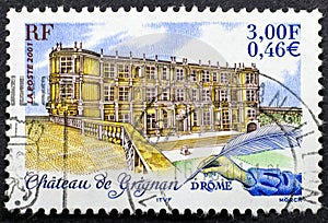 Grignan Castle in vintage french stamp
