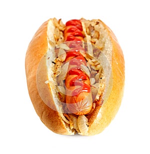 Griiled hot dog with onions