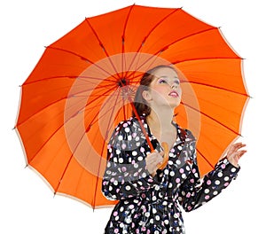 Gril with orange umbrella