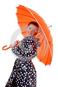 Gril with orange umbrella