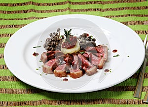 Griled meat picanha with shimeji salad photo