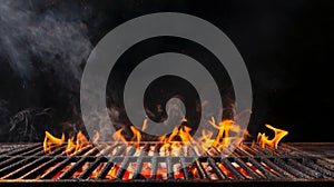 Grill Background, Empty Fired Barbecue On Black .Ai Generative