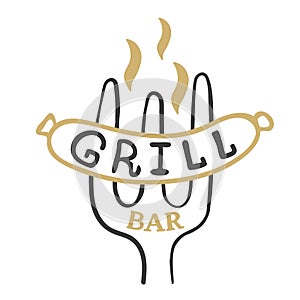 Grill bar logo. Vintage barbecue restaurant logo design.