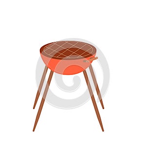 Grill bbq isolated on white background. Mangal brazier barbecue element Summer outdoor cookout. Vector flat illustration