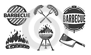Grill BBQ vector icon set isolated on white background