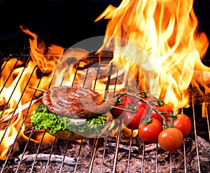 Grill concept with flare on background