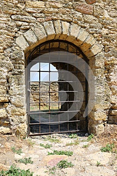 Grill on entrance in old castle