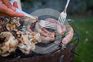 Grill garden party with sausages and meat