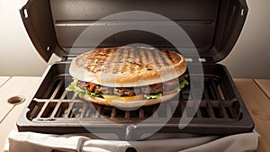 Grill Grates Euphoria A Perfect Setting for National Cheeseburger Day.AI Generated