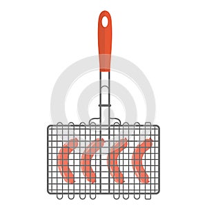 Grill on the grilles sausage icon, flat style. Isolated on white background. Vector illustration.