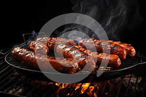 A grill with hot dogs cooking on it. Perfect for summer cookouts and barbecues