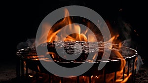 Grill inferno, Black backdrop with a blazing fire on the barbecue.