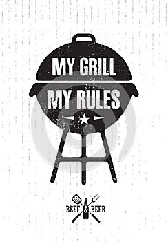 Grill Master Meat On Fire Barbecue Menu Vector Design Element. Outdoor Food Meal Creative Rough Sign