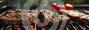 A grill with meat and vegetables on it by AI generated image