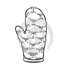 Grill mitt or Kitchen protective oven glove outline icon