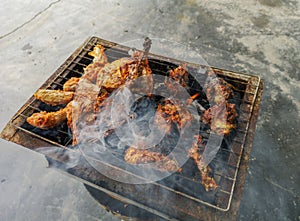 Grill part of chicken for barbecue