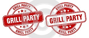 Grill party stamp. grill party label. round grunge sign
