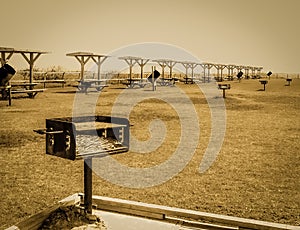 Grill and Picnic Shelters In A Park