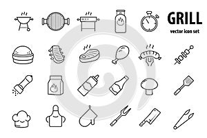 Grill, steak house, barbecue vector icon set.