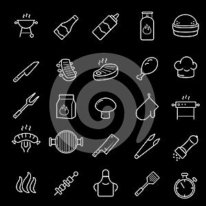 Grill, steak house, barbecue vector icon set.