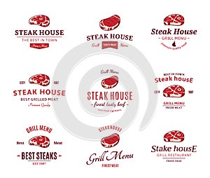 Grill Steak Labels, and Design Elements. Steaks for BBQ and Grill Steakhouse Labels