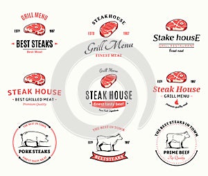 Grill Steak Labels, and Design Elements. Steaks for BBQ and Grill Steakhouse Labels