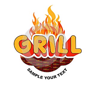 Grill sticker on flames background.
