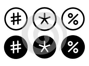 Grille asterisk devide set icon in modern style icons are located on white and black backgrounds. The pack has six icons photo