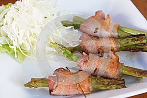 Grilled asparagus wrapped with bacon