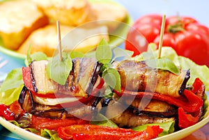 Grilled aubergine with cheese,paprika and tomato