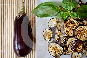 Grilled aubergines with basil, detail