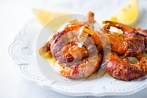 Grilled bacon wrapped prawn shrimp