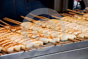 Grilled bananas on charcoal grill. Street food in thailand