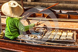 Grilled bananas in Floating market