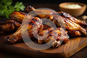 Grilled barbecue chicken wings. Generative ai