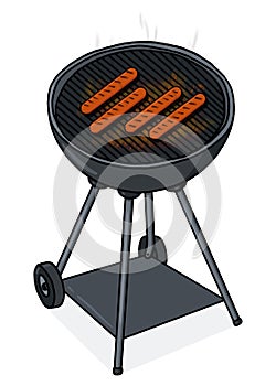 Grilled barbecued hot dogs drawing illustration