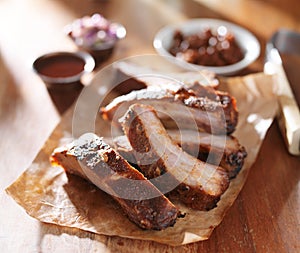 Grilled barbecued spare ribs