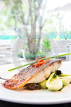 Grilled barramundi steak