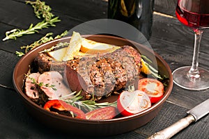 Grilled beef on a cutting board