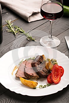 Grilled beef on a cutting board