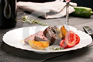 Grilled beef on a cutting board