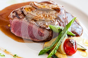 Grilled beef filet with foie gras.
