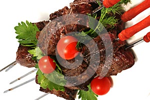 Grilled beef meat on skewer