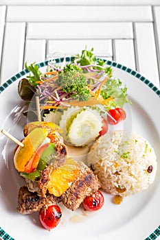 Grilled beef skewer with rice