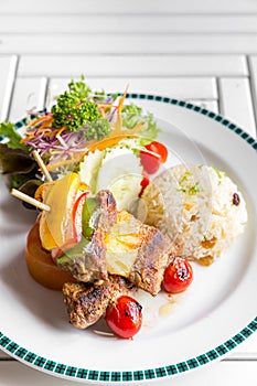 Grilled beef skewer with rice