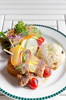 Grilled beef skewer with rice