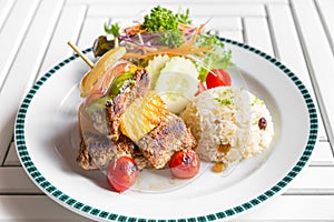 Grilled beef skewer with rice