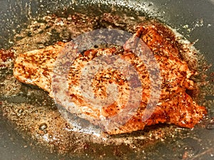 Grilled Beef Steak in Cast-Iron Skillet